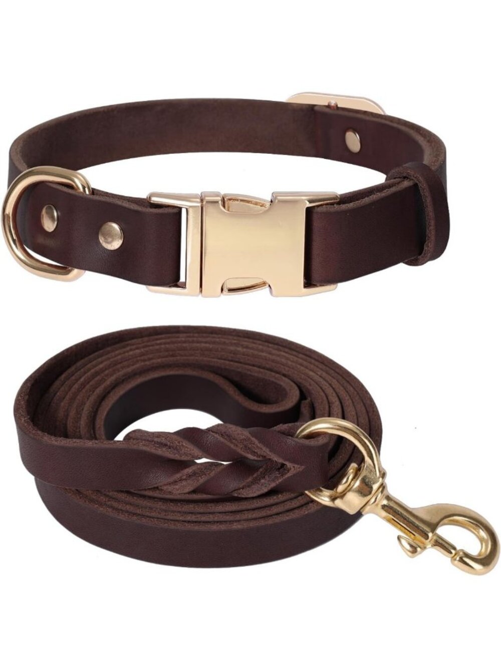 6FT Heavy Duty Leather Dog Collar & Leash Set, Adjustable Soft Pet Lead for